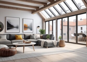 new modern scandinavian loft apartment. 3d rendering