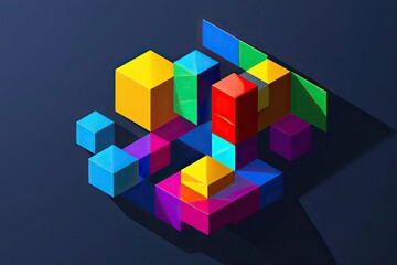 Obraz premium Vibrant 3D Polygonal Designs on a Dark Background with Vivid Colors and Depth