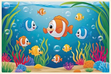 Fototapeta premium Delightful Underwater Worlds Featuring Enchanting Fish and Playful Bubbles