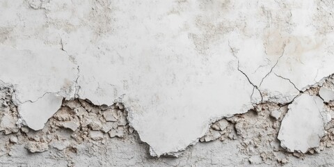 Fototapeta premium Cracked Ground and Concrete Fragments on Abstract White Background: Symbolic Representation of Environmental Change, Urban Decay, and Societal Challenges. Minimalist Design Template with Copy Space fo
