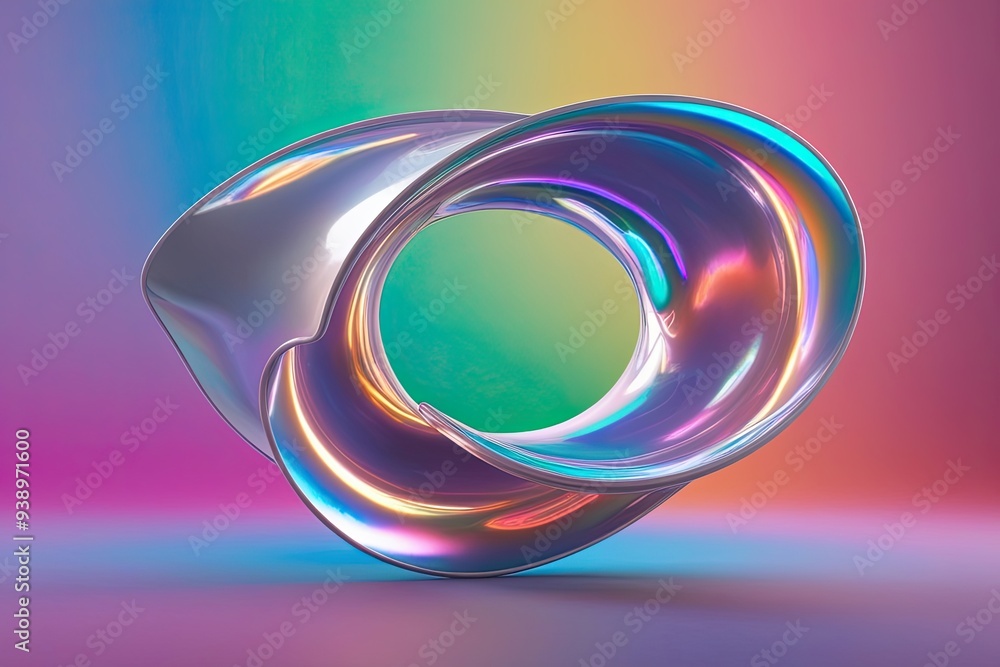 Poster futuristic 3d render of iridescent abstract shape with vibrant gradient background
