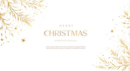 Merry Christmas Background with Elegant gold and white ornaments
