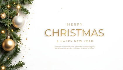 Merry Christmas Background with Elegant gold and white ornaments