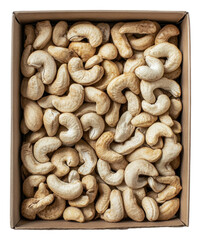 Fototapeta premium PNG Natural cashew nuts in a cardboard box for sale