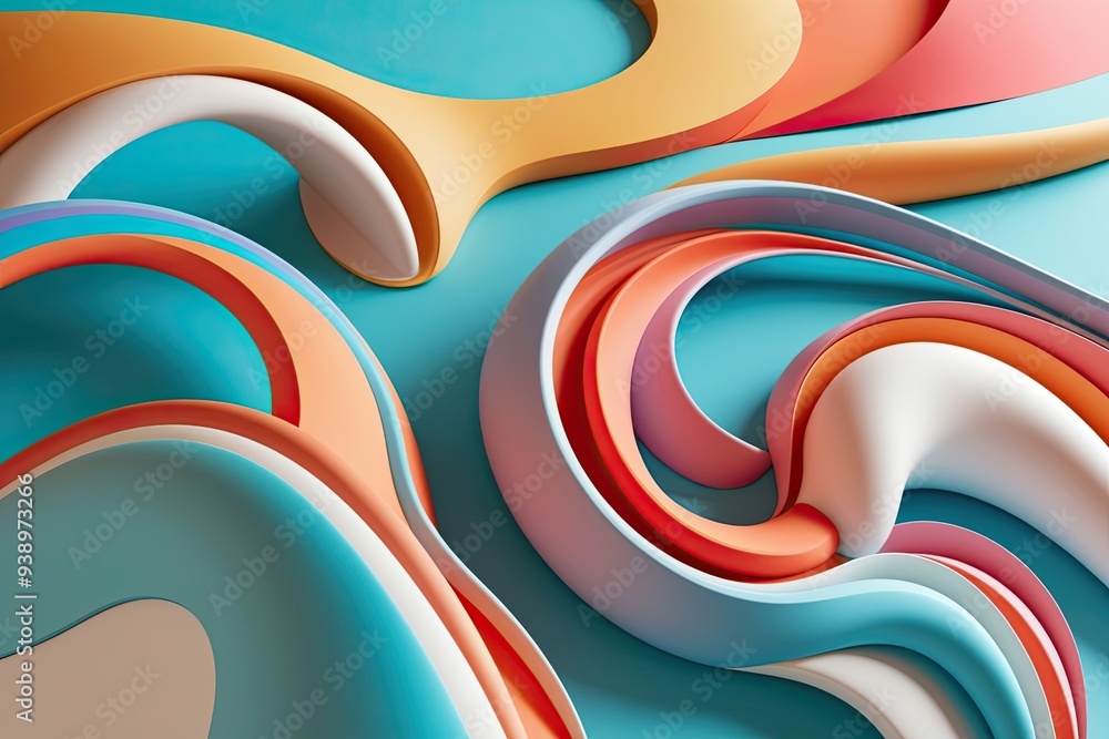 Poster vibrant 3d whimsical curves and flowing patterns on bright background