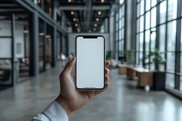 Blank Smartphone Screen Mockup in Modern Office Setting