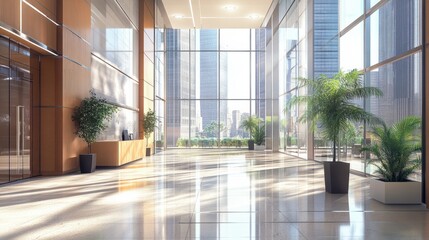 Fototapeta premium A cutting-edge business banner portrays modern enterprises with sleek office buildings and innovative technology, epitomizing progress and sophistication