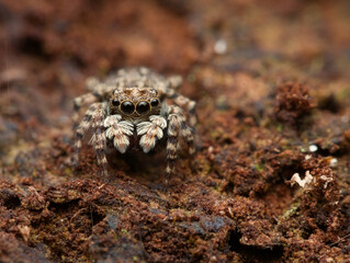 Cute jumping spider in the field