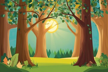 Playful Nature Landscape Featuring Trees Forest Foliage and Cartoon Sunlight