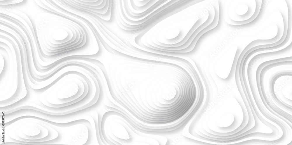 Poster abstract white paper cut background with lines. background of the topographic map. white wave paper 