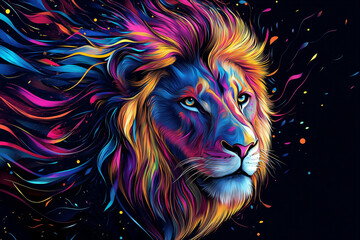 Colorful Lion Portrait.