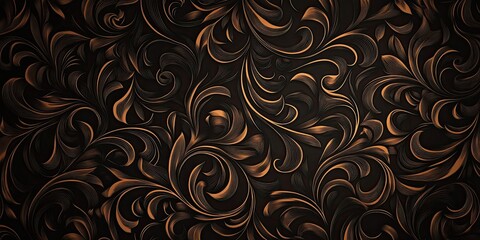 Elegant Floral Pattern with Bronze Accents on Black