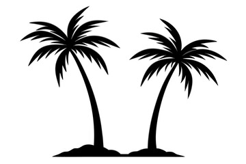 Set of palm trees silhouette art  black and white vector illustration on white background generated by AI