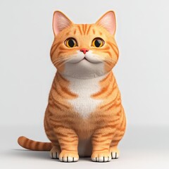 Obraz premium Adorable cartoon orange tabby cat with big eyes sitting upright on a light background. Perfect for children's illustration or pet-themed content.