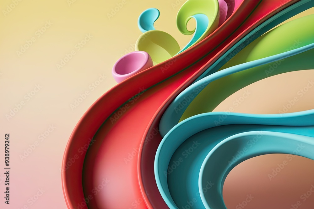 Poster vibrant 3d curves and playful flowing patterns on bright background