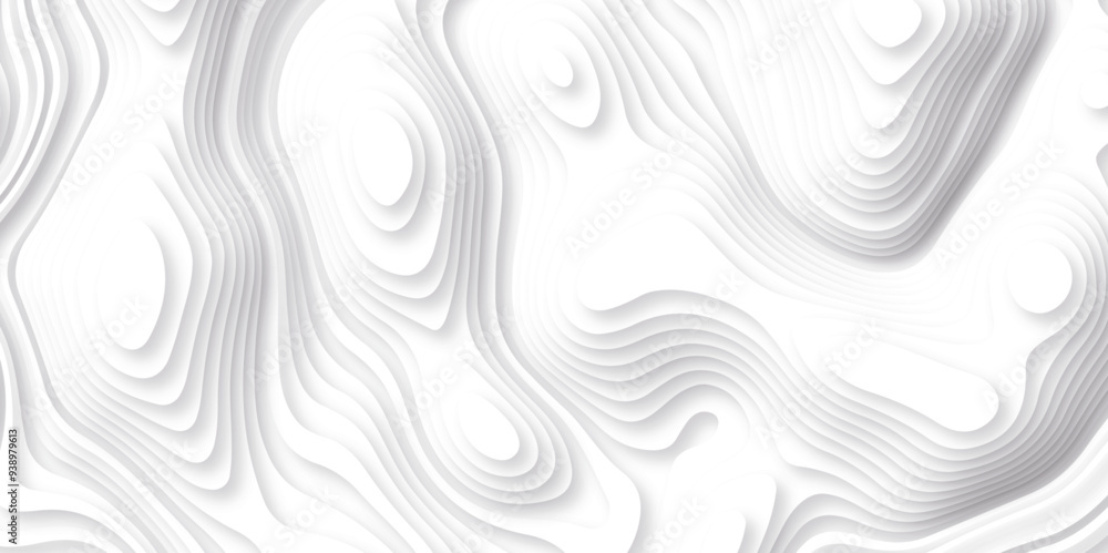 Poster abstract white paper cut background with lines. background of the topographic map. white wave paper 