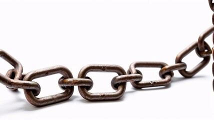 Close-up of a rusty chain links isolated on a white background.