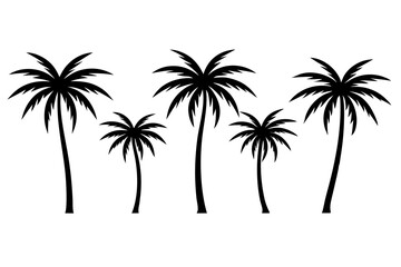 Set of palm trees silhouette art  black and white vector illustration on white background generated by AI