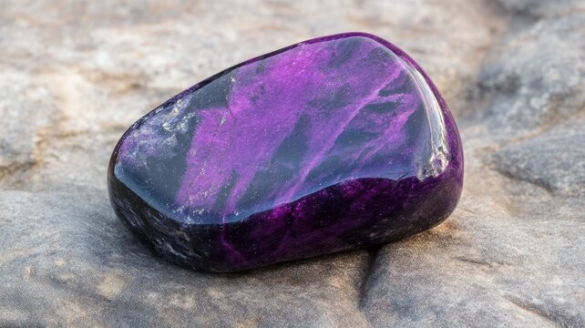 Polished sugilite close-up with deep purple crystalline formations