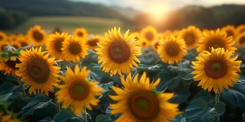 Obraz premium sunflower field in the morning