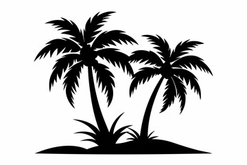 Fototapeta premium Set of palm trees silhouette art black and white vector illustration on white background generated by AI
