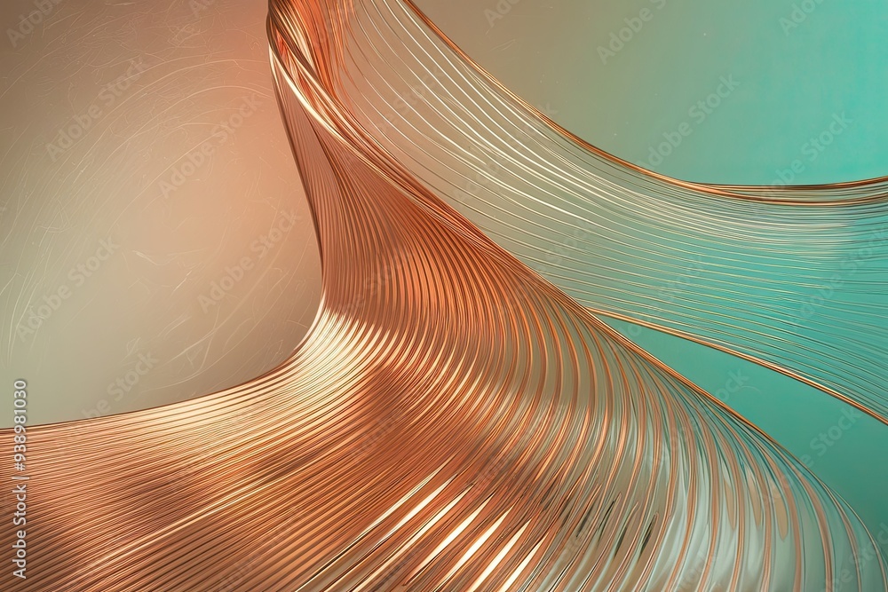 Poster soft mint copper gradient wave background with retro texture and ample copy space