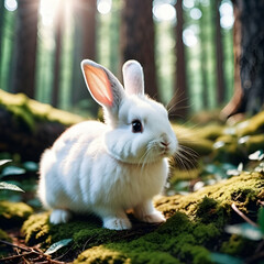 Obraz premium white rabbit in the garden