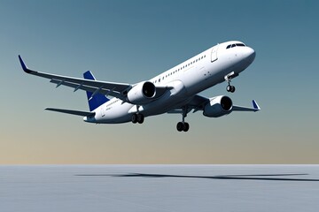 Obraz premium Stunning 3D Model of White Airliner Ascending Against Pristine Background