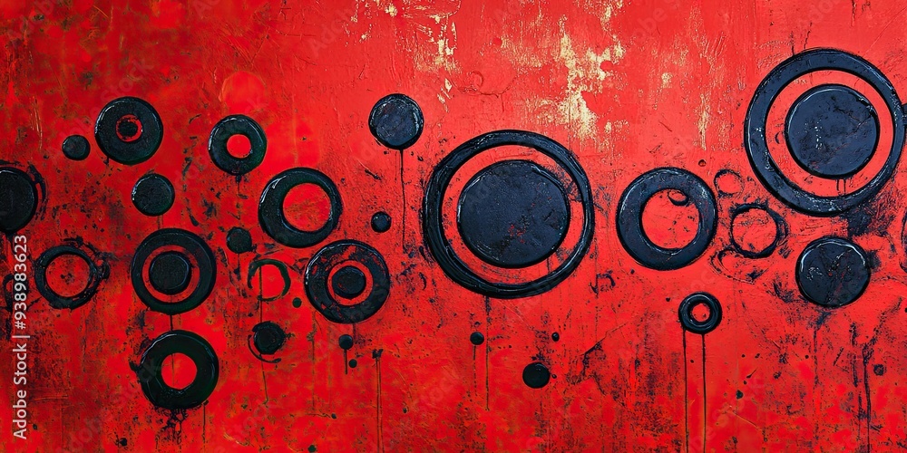 Canvas Prints Abstract Red and Black Circle Composition