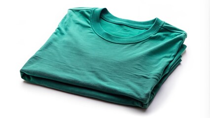 Vibrant folded t-shirt made of soft cotton fabric with subtle texture, gently creased and draped on a clean white background, ready for e-commerce use.