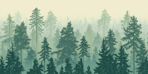 Fototapeta premium Misty Forest Landscape with Tall Evergreen Trees
