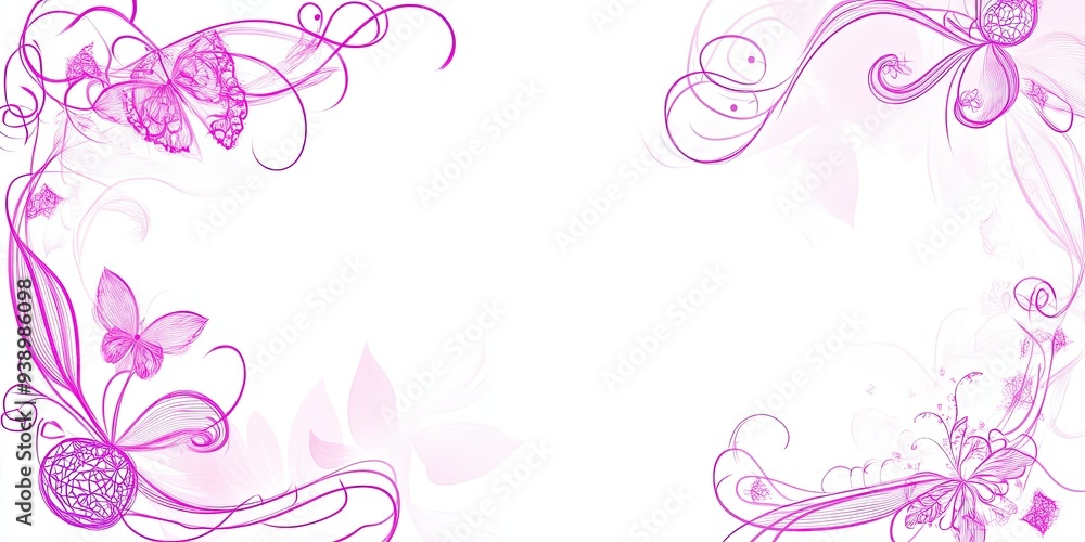 Sticker Elegant Pink Butterflies and Floral Design Background