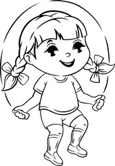 line drawing girl jumping rope, sport game, child jumping, fun, sport, school, activity