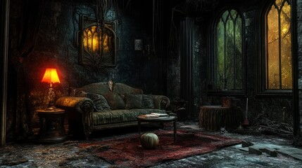 Halloween gothic vampire dark living room