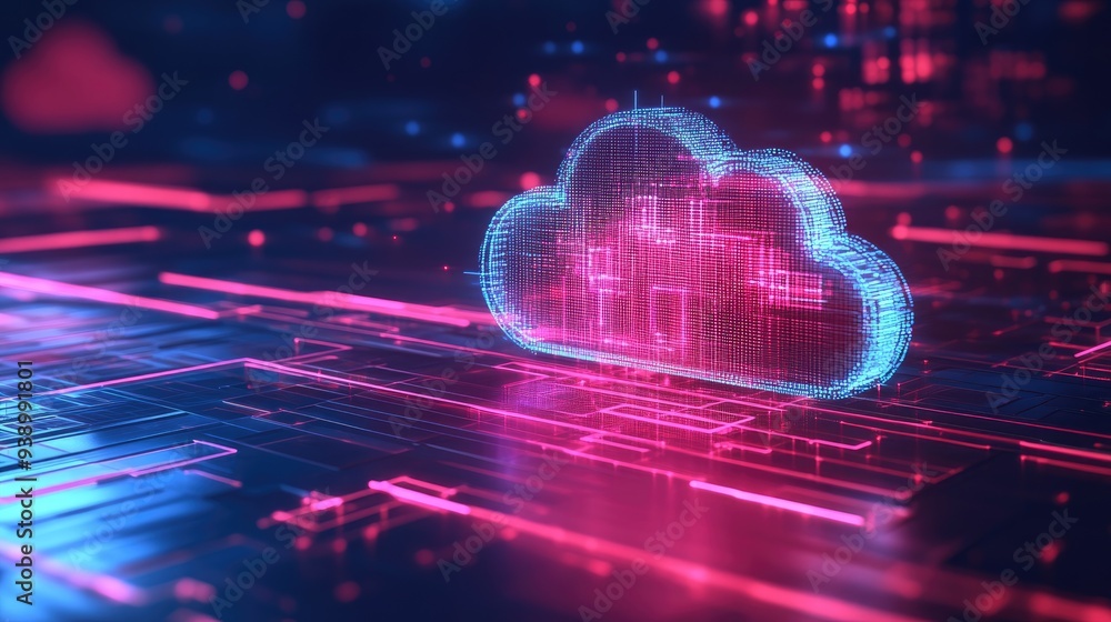 Poster an abstract digital cloud, symbolizing innovation in cloud computing and storage.