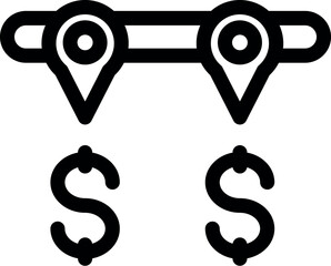 Bold line icon representing a money transfer being made from one location to another