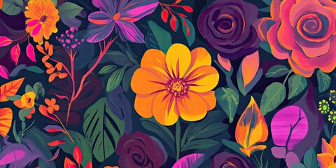 Vibrant Floral Pattern with Colorful Blooms