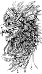 Obraz premium Aztec Tribal Tattoo black and white illustration