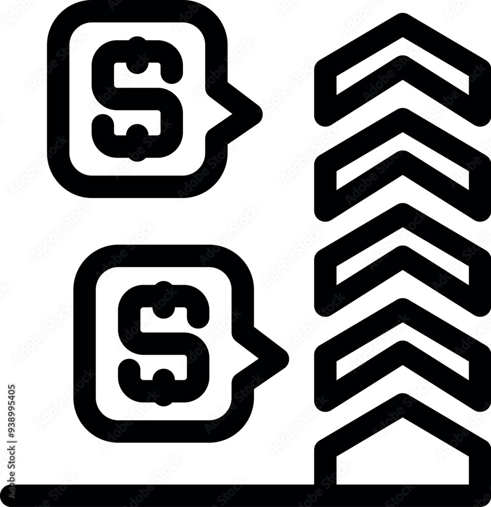 Poster money talk increasing business value represented by upward arrows in a simple line icon