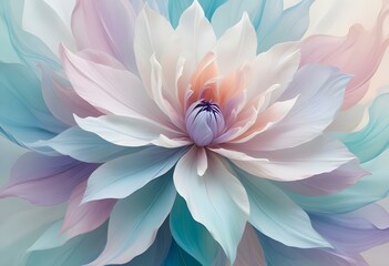 Obraz premium Abstract image of a flower in soft pastel colors, flowing, translucent petals with a blend of light pink, blue, and lavender hues, white background, centered composition
