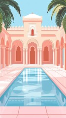 Elegant Poolside Oasis with Pink Architecture and Palms