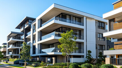 A contemporary apartment complex with clean lines and modern design elements