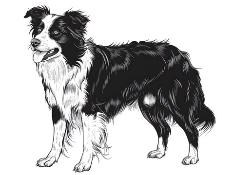 recommend clip art: Border Collie Dog black and white illustration
