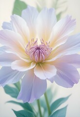 Obraz premium Abstract image of a flower in soft pastel colors, flowing, translucent petals with a blend of light pink, blue, and lavender hues, white background, centered composition