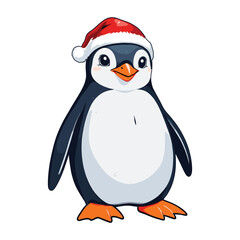 Cheerful Penguin in Santa Hat
