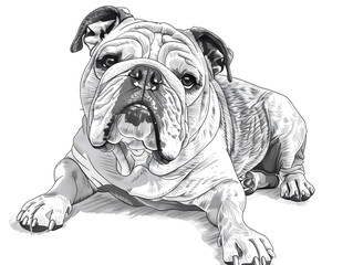 Bulldog Dog black and white illustration