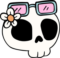 Groovy Pastel Halloween skull Retro Trendy Doodle Design