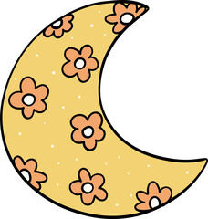 Pastel Halloween crescent moon Retro Trendy Doodle Design