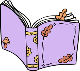 Trendy Groovy Autumn opened Book Doodle Drawing  Retro Pastel Design