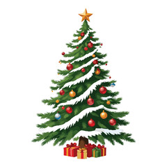 Christmas Tree Surrounded by Colorful Gifts and Golden Star